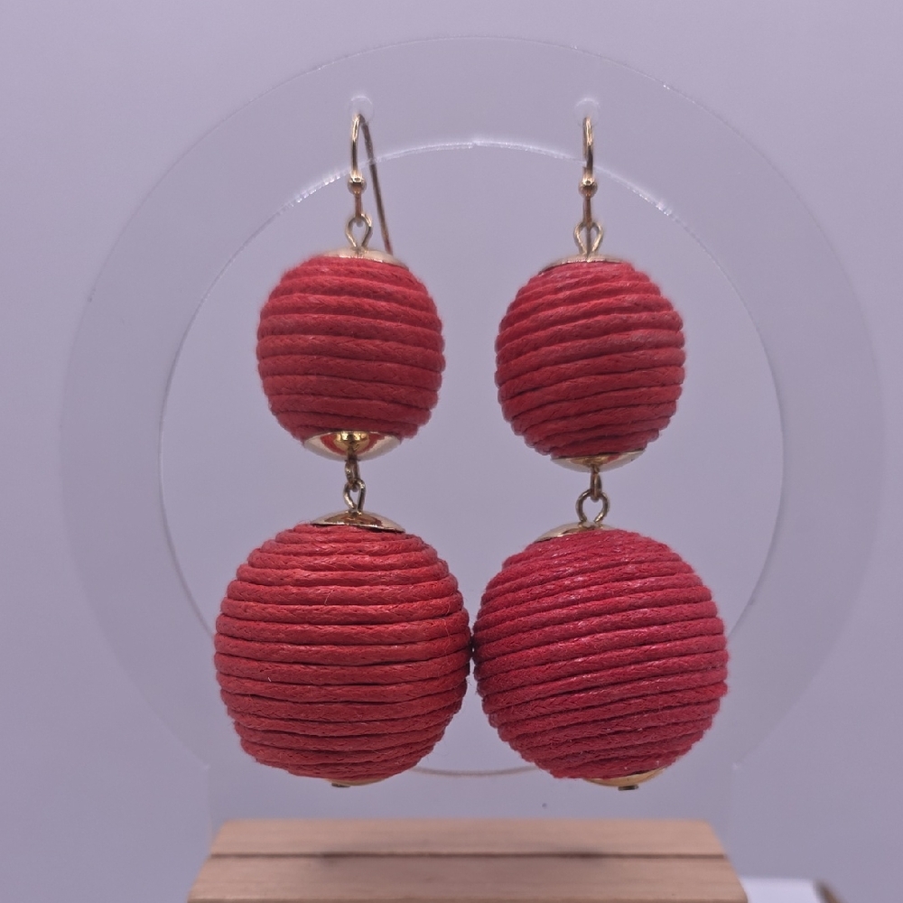 Bon Bon Style Reddish Orange Double Ball Earrings